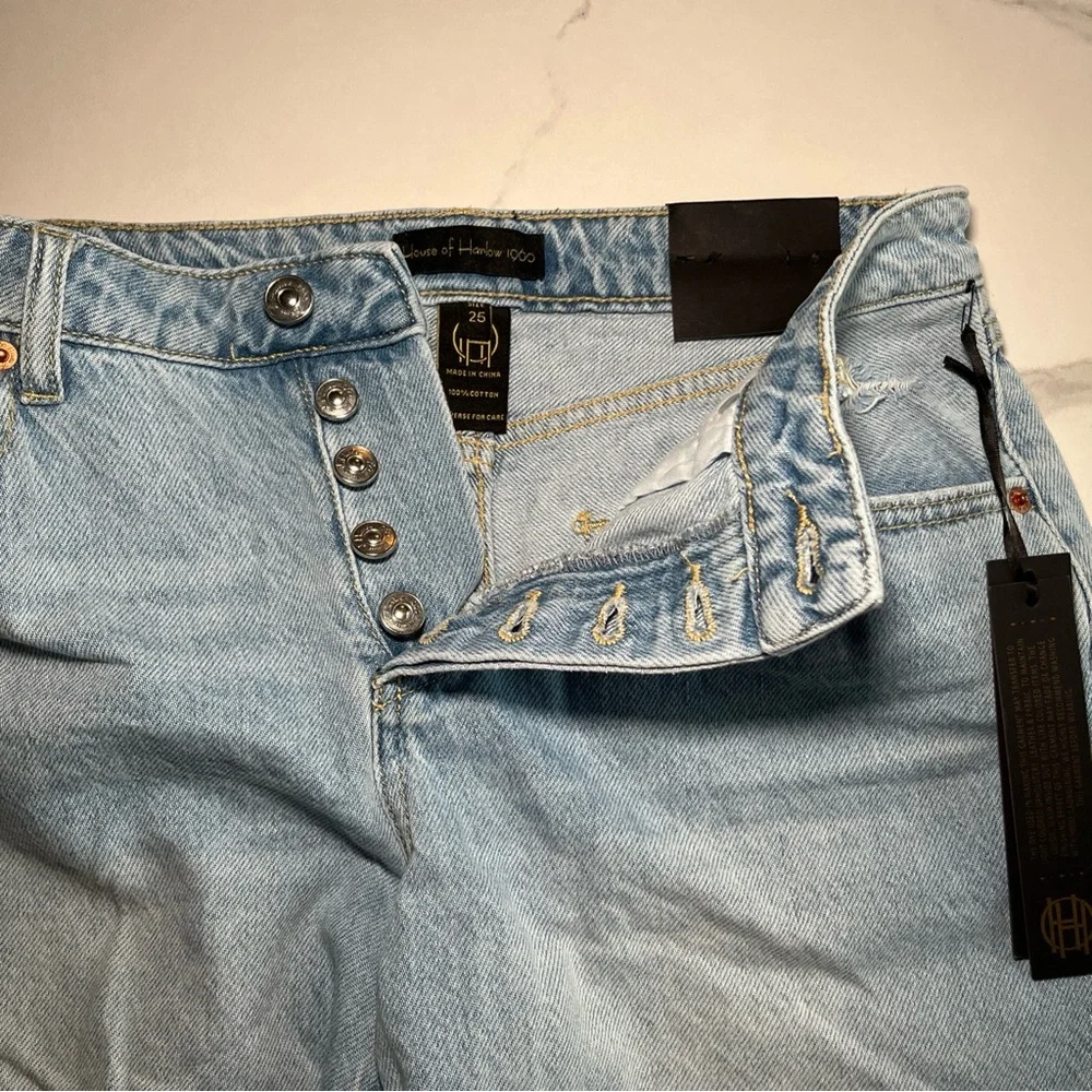 House of Harlow 1960 High Rise Mom Bermuda Light Blue Denim Shorts Women Size 25